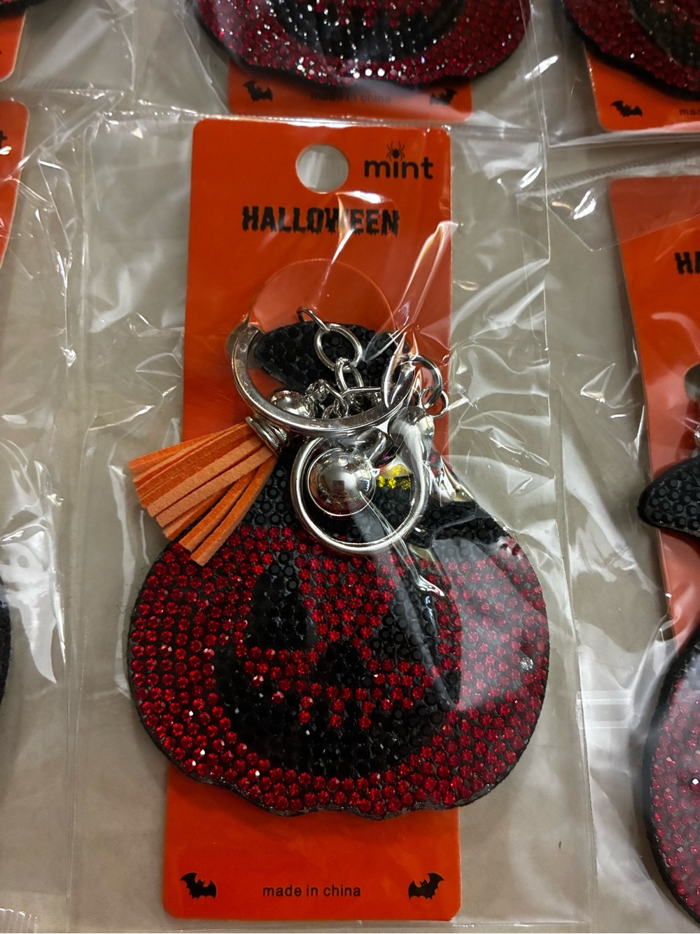 Bulk of 12- Orange and Black Halloween Pumpkin Keychain/Bagcharm with Tassel - Picture 5 of 6